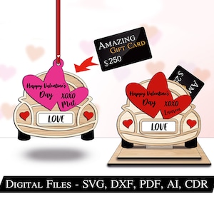 Supporto per ornamento porta soldi per carta regalo per auto di San Valentino Glowforge Love Romantic Present Best Laser SVG Heart Digital Download Display