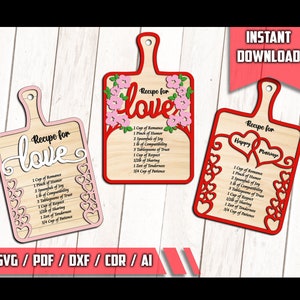 Valentine Day Cutting Board Love Romantic Gift Instant Download Glowforge Recipe For Love Recipe For Perfect Marriage Valentine Couple Gift