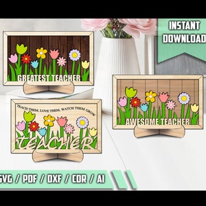8 Insegnante Giorno Cornice Segno Fiore Fine Anno SVG Glowforge Download immediato Regalo insegnante