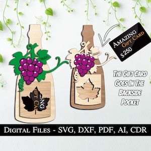 Bottiglia di champagne d'uva Carta regalo di nozze Porta soldi SVG Presente Glowforge Porta soldi per qualsiasi occasione File tagliato al laser Download immediato