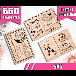 660 Vorlagen Valentinstag Postkarte Liebe Postkarte Bundle Set Stand SVG Datei Valentinstag Geschenk SVG Holz Sofort Download Glowforge