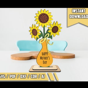 Regalo de jarrón de girasoles del Día de la Madre, archivo de corte listo para láser SVG - DESCARGA INSTANTE, regalo Glowforge para mamá, día especial para mamá mamá mamá