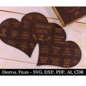 Reasons Why I love You Heart Puzzle,5 Anniversary Valentine&#39;s Day Gift,SVG Laser-Ready Cut File-INSTANT DOWNLOAD, Gift For Him, Gift For Her