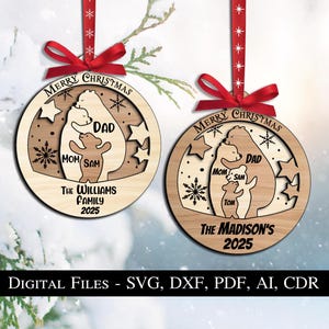 Ours famille Noël ornement SVG Laser vacances animal cadeau signe décoration de la maison décoration de la maison Best-seller esprit téléchargement numérique