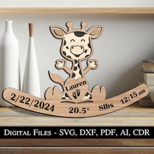 Giraffa Baby Annuncio Tabellone Segno Neonato Regalo Nascita Presente SVG Laser Incredibile Ragazzo Ragazza Animale Cuore Download Istantaneo Glowforge