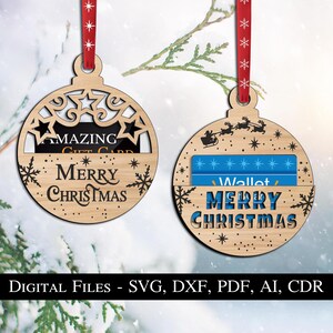2 porta soldi con carta regalo a forma di palla di Natale Laser SVG Ornamento natalizio Glowforge Laser Bestseller Arredamento per la casa Decorazione per la casa Download digitale