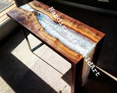 Handmade White Resin Waterfall River Table Epoxy White Pearl Resin Table Wooden Epoxy Console Table, Epoxy Center Table Wooden Countertop