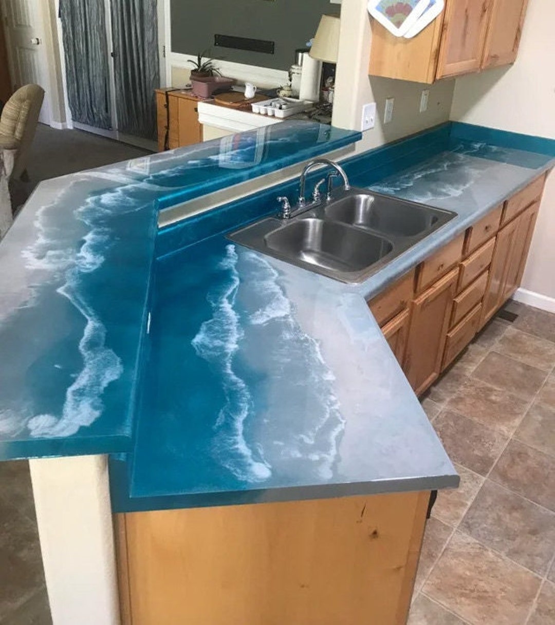 Ocean Resin Epoxy Wooden Kitchen Countertop Epoxy Resin Ocean Etsy