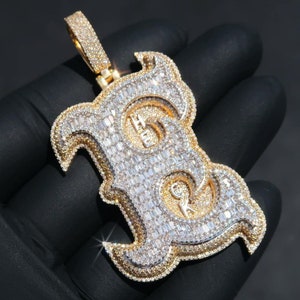 Colgante de letra en capas de moissanita VVS1 de talla esmeralda, colgante grueso con acabado helado, alfabeto/letra personalizado, plata esterlina 925/10k, colgante HipHop