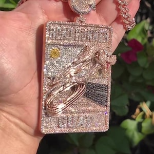 Real Moissanite Diamonds Men 3D Plate Pendant without Chain, Custom 3D Bunny Logo, Custom Texts, Real Solid 925 Silver, 14k Rose Gold Plated