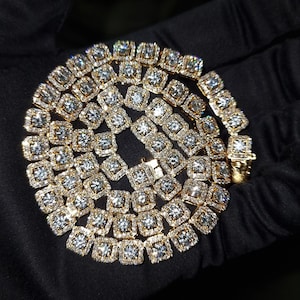 Moissanite Diamond Halo Tennis Chain, D Color VVS1 Moissanite, Pass Diamond Tester, Naszyjnik tenisowy dla mężczyzn / kobiet, srebro próby 925
