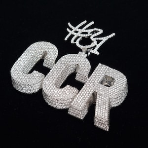 Colgante de letra 3D con diamantes de moissanita reales para hombre, letras o números personalizados, cadena cubana, plata maciza 925 auténtica bañada en rodio