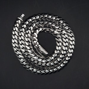 Cadena de eslabones cubanos de Miami de 8 mm, cadena para hombre y mujer, collar cubano, disponible en plata de ley 925/oro macizo de 10 k