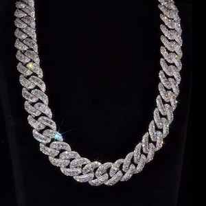 20mm VVS Moissanite Cuban Chain | Rhodium Plated 925 Silver | Round & Emerald Cut Iced Out Chain | Pass Diamond Tester | Hip Hop Jewelry