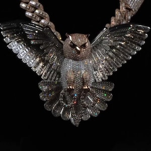 VVS Moissanite Diamond Winged Owl Pendant