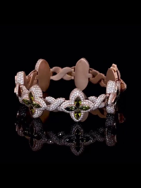 Men's Marquise Cut Green Peridot Four-leaf Clover Bracelet