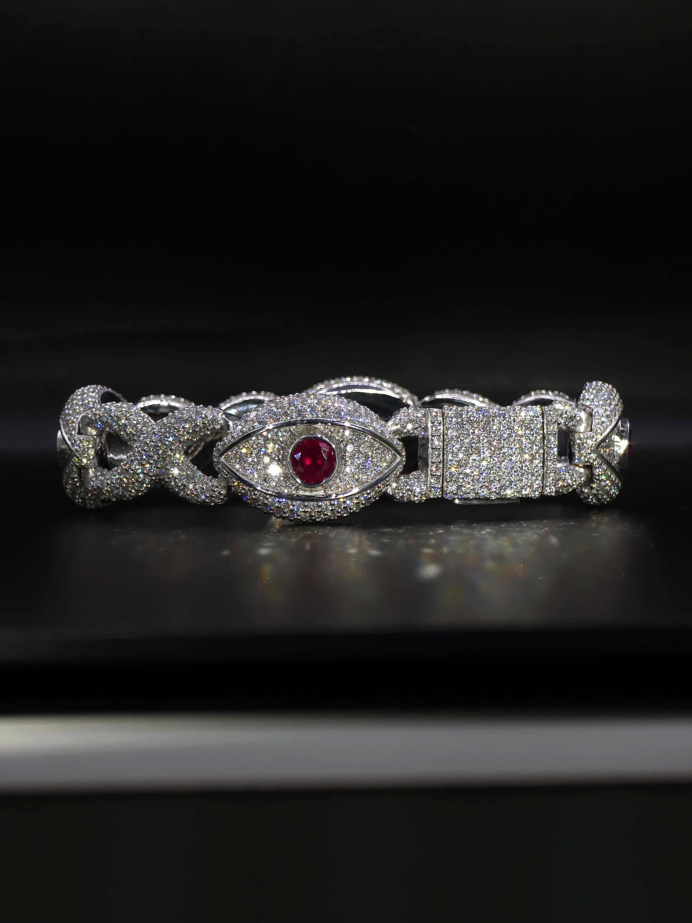Luxury Ruby Evil Eye Bracelet | 16mm Wide | VVS1 Moissanite Iced