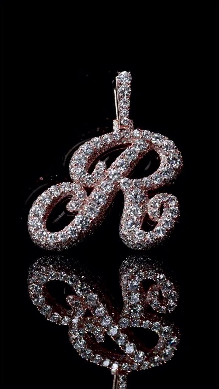 Lab Grown Diamond Initial Pendant Letter R in 925 Sterling Silver or ...