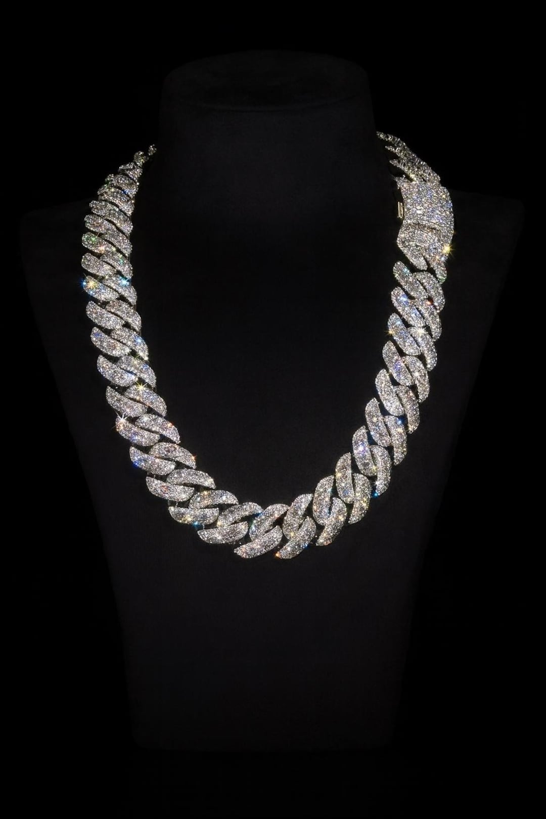 20mm VVS Moissanite Cuban Link Chain | Rhodium Plated 925 Silver