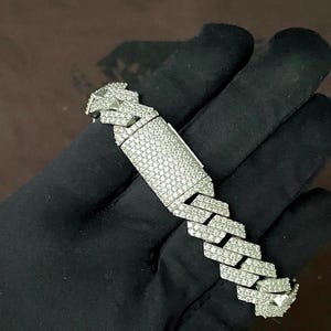 Bransoletka z Moissanite Prong Cuban o średnicy 14 mm, diamenty VVS Moissanite przechodzą test diamentów, solidne srebro próby 925