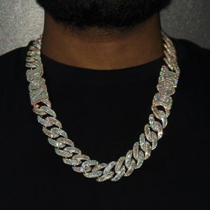 20mm VVS Moissanite Cuban Chain | Rhodium Plated 925 Silver | Round & Emerald Cut Iced Out Chain | Pass Diamond Tester | Hip Hop Jewelry