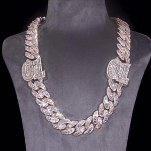 22 mm Moissanite Cuban Chain, Rodowane srebro 925, Podniesiony okrągły i szlif szmaragdowy Moissanite, Zatwierdzony przez testera diamentów, Możliwość personalizacji biżuterii