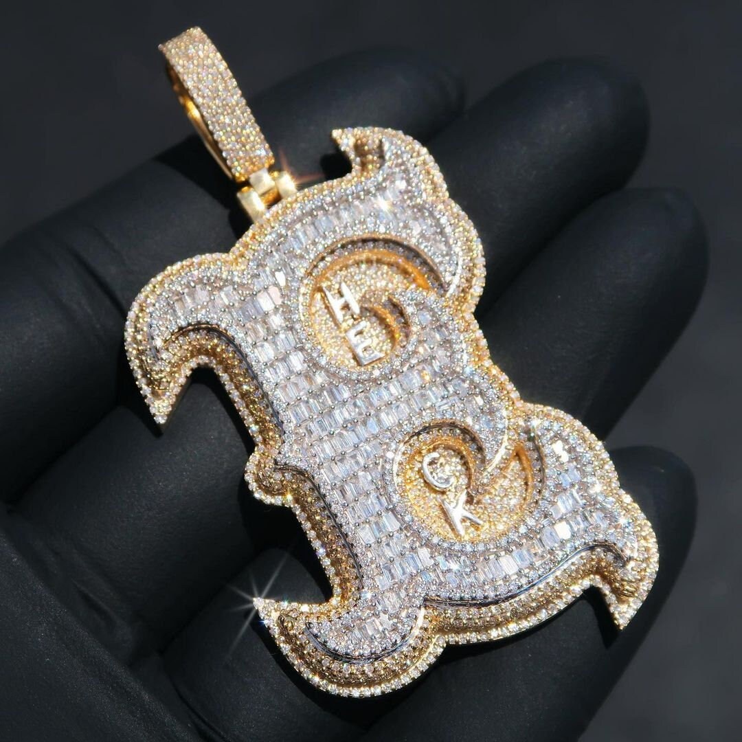 Emerald Cut VVS1 Moissanite Layered Letter Pendant, Iced Out