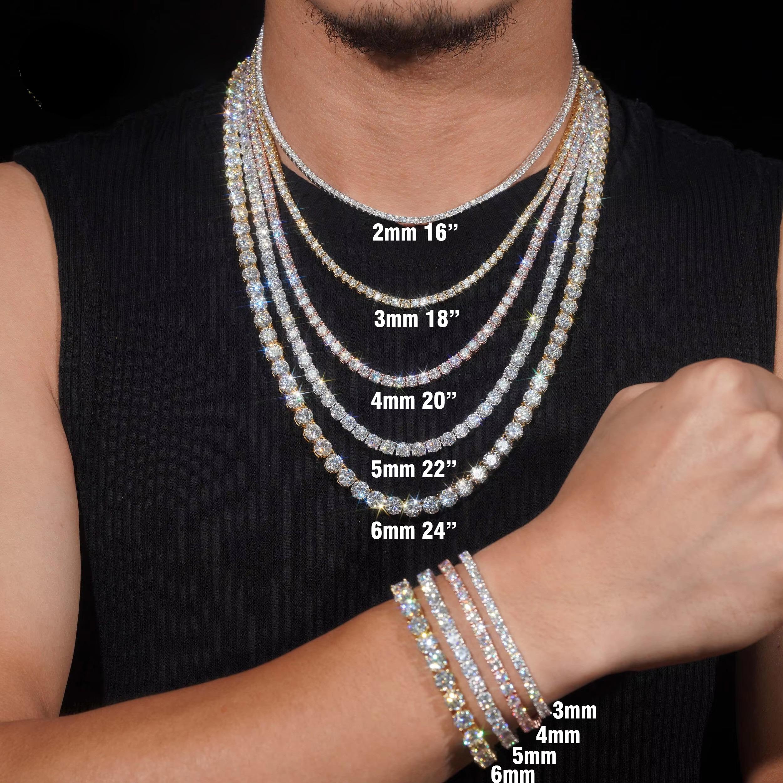 2-6mm VVS1 Moissanite Sterling Silver Tennis Chains and Bracelets