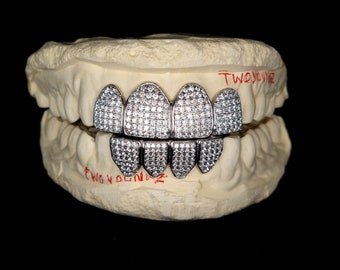 VVS-Moissanit-Grillz, 925er-Sterlingsilber, rhodiniert, vom Diamantprüfer zugelassen