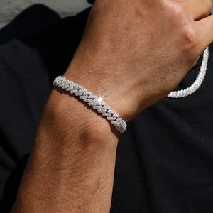 Bransoletka Miami Cuban Link, Bransoletka męska/damska, Bransoletka Moissanite Cuban, Dostępna w srebrze próby 925/10-karatowym złocie, Przeszła test diamentów