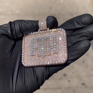 Maßgeschneiderte Iced Out Hip Hop Anhänger | Chunky Moissanit Anhänger | 925er Silber/10K Gold | Handgemachter Moissanit Schmuck Bild 3