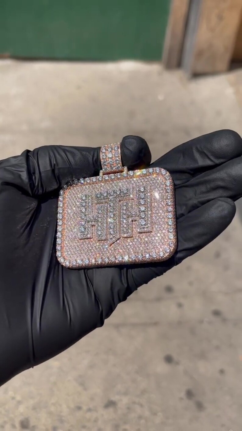 Maßgeschneiderte Iced Out Hip Hop Anhänger | Chunky Moissanit Anhänger | 925er Silber/10K Gold | Handgemachter Moissanit Schmuck Bild 3