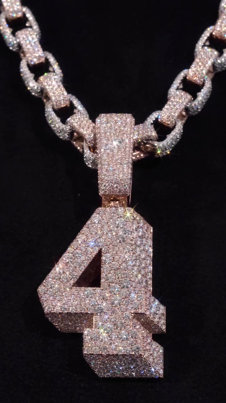 Custom Made Iced Out Hip Hop Chain, Mosaic Set Custom Number Pendant