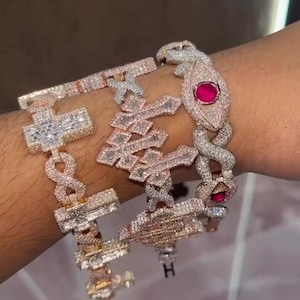 VVS1 Diamond Cross Link Bracelet, VVS1 Quality Baguette Moissanite Diamond, Pass Diamond Tester, Heavy Quality 925 Sterling Silver/Solid 10k