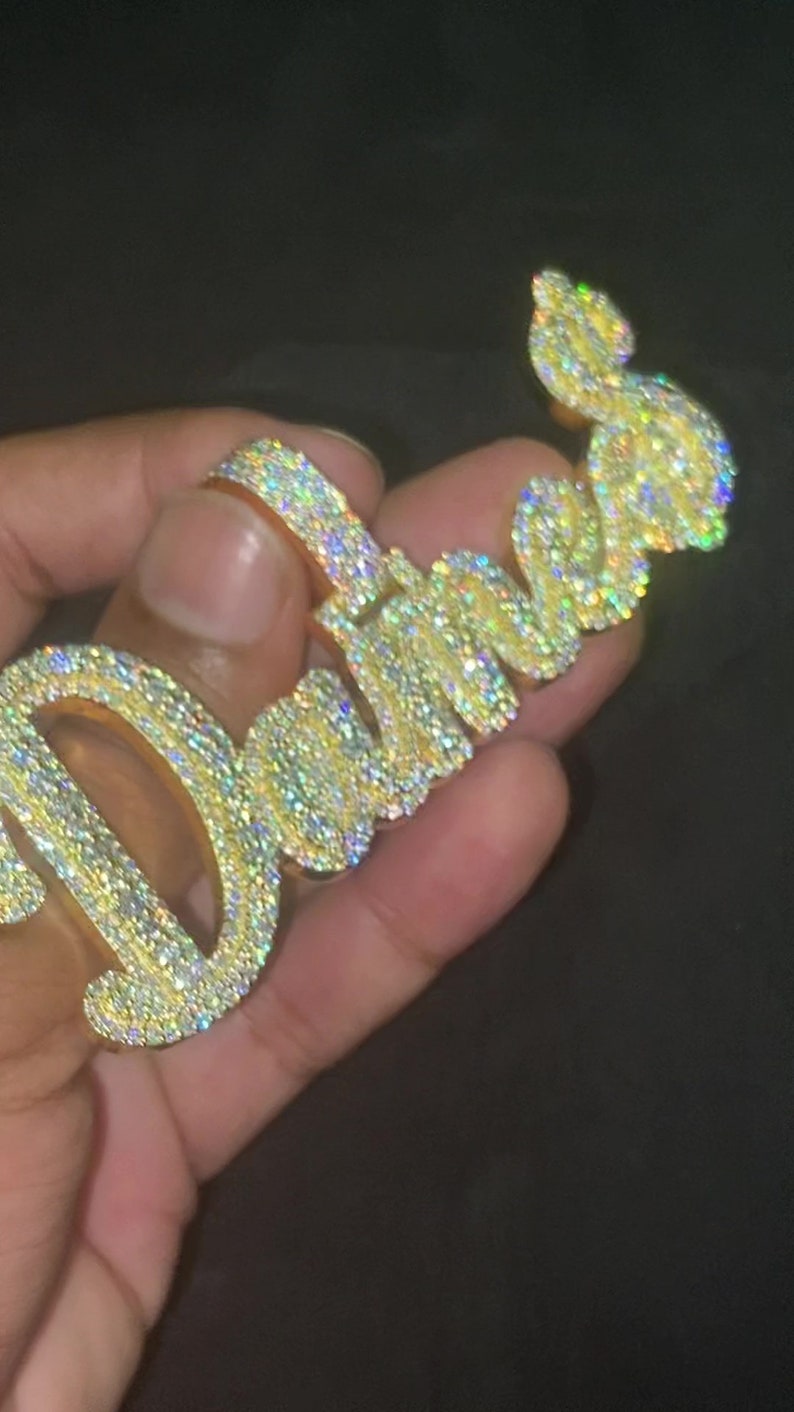 Real Moissanite Diamonds Men Layered Name Pendant, Custom Name