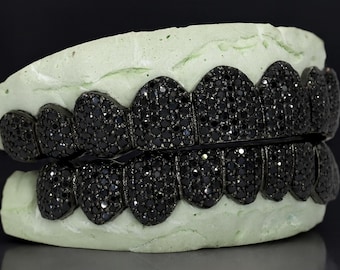 Grillz de moissanita VVS en plata de ley 925, grillz de moissanita negra, aprobado por probador de diamantes