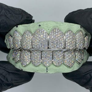 VVS Moissanite Grillz in 925 Sterling Silver, Diamond Tester Approved