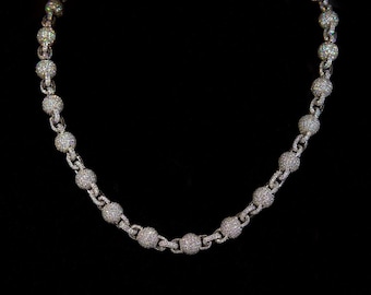 Moissanite Diamond 360 Ball Link Chain, D Color VVS1 Moissanite, Pass Diamond Tester, Tennis Necklace for Men / Women, 925 Sterling Silver