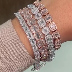 Bracelet fantaisie diamant moissanite VVS, diamant moissanite baguette de qualité VVS1, argent sterling 925 de qualité supérieure