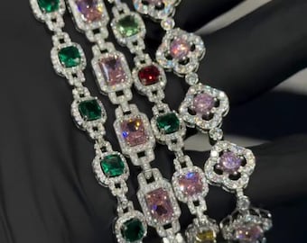 VVS Moissanite Gemstone Tennis Bracelet, Fancy Multicolor Bracelet, VVS1 Moissanite Diamonds, Passes Diamond Tester, 925 Sterling Silver