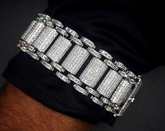 26mm VVS Moissanite Bracelet in Solid 10K Gold | Heavy Custom Link | 925 Silver Option | White, Yellow, Rose Tone | 7-9 Inch