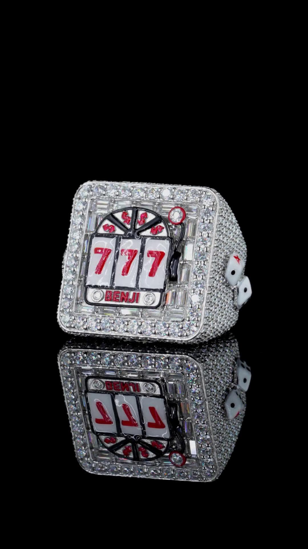 Lucky 777 Slot Machine Ring | Custom BENJI Casino Ring | Iced Out