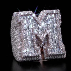 Anillo con letra personalizada, anillo de campeonato con inicial personalizada, moissanita/circonita VVS, joyería hip hop, regalo de lujo para hombre.