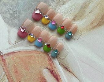 Multi-color nails| Rainbow Glitter Press On Nails | Multicolor Sparkles | Glue On Nails | Fake Nails