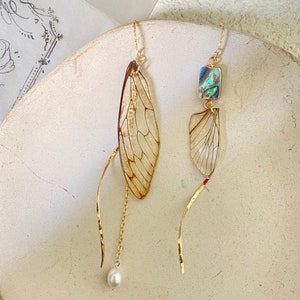 Orecchini con ali di cicala reali, vere ali in argento sterling di cicala