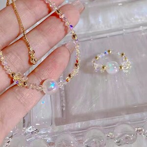 Pulsera de chip de cristal para mujer, pulsera de chip de cristal, pulsera elástica hecha a mano, cristal de regalo, pulsera de chip