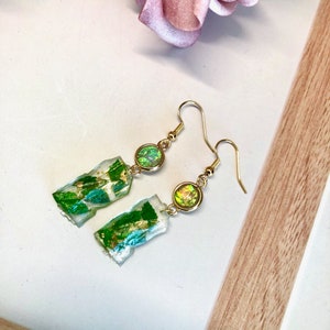 Green dry flowers handmade resin earrings