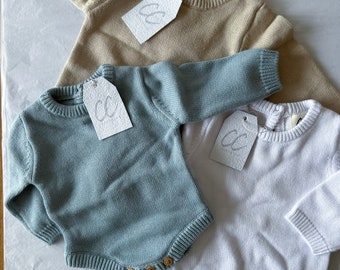 DISCOUNTED knit baby romper, knit baby outfit, cute baby outfit, long sleeve knit bodysuit, heirloom baby outfit, newborn coming home outfit