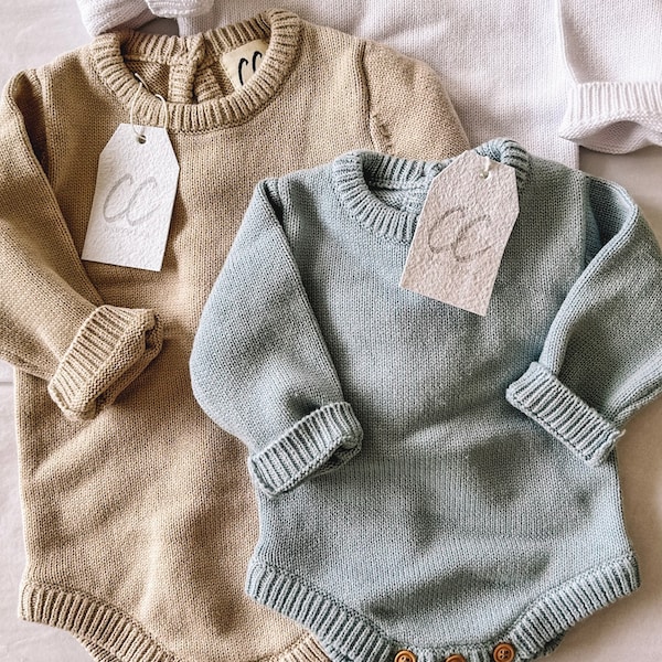 Knit baby romper - knit baby outfit - long sleeve knit one piece - newborn coming home outfit
