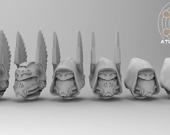 Angel Head Bits | Angelic Knights | Grimdark Sci-fi | Tabletop Miniature | 28 mm 32 mm scale | Premium Resin | 3D Printed | Atlan Forge